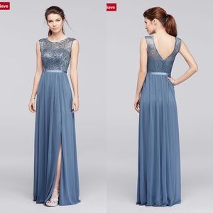 Davids Bridal Bridesmaid Dress F19328 Steel Blue 4
